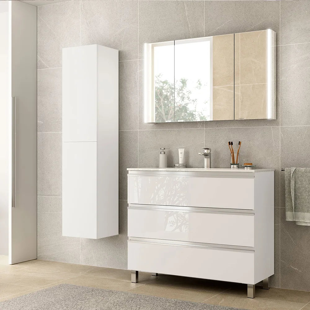 Mueble de Baño con Patas con Lavabo y 3 Cajones Salgar Spirit 100 cm Blanco Brillo - Vista 1