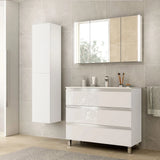 Freestanding Bathroom Vanity Unit with Basin and 3 Drawers Salgar Spirit 100 cm Glossy White