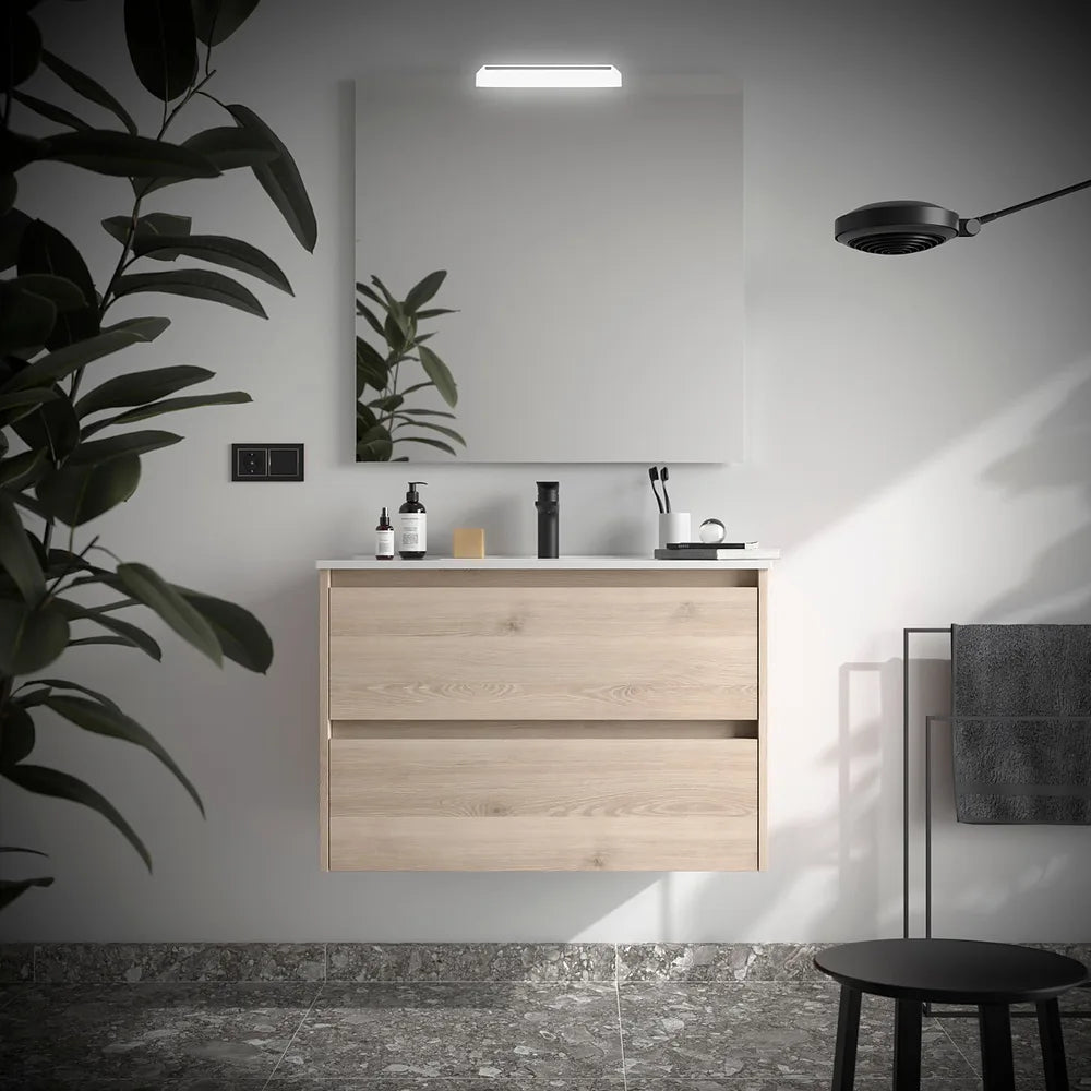 Mueble de Baño con Lavabo y 2 Cajones Salgar Noja 90 cm Roble Natural - Vista 1