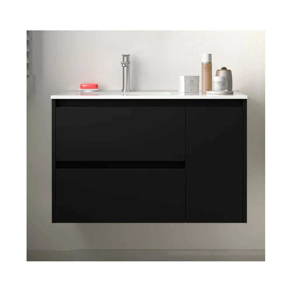 Mueble de Baño 2 Cajones Salgar Noja 90 cm Negro Satinado - Vista 1