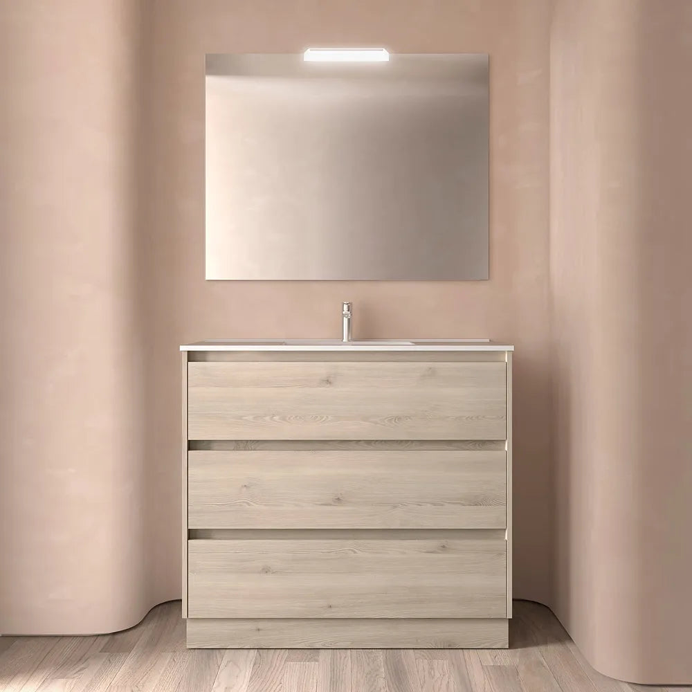 Mueble de Baño con Lavabo y 3 Cajones Salgar Noja 100 cm Roble Natural - Vista 1