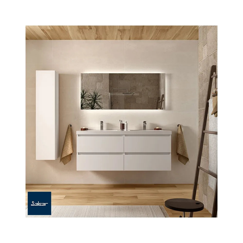 Mueble de Baño Suspendido con Doble Lavabo y 4 Cajones Salgar Bequia Blanco Mate - Vista 1