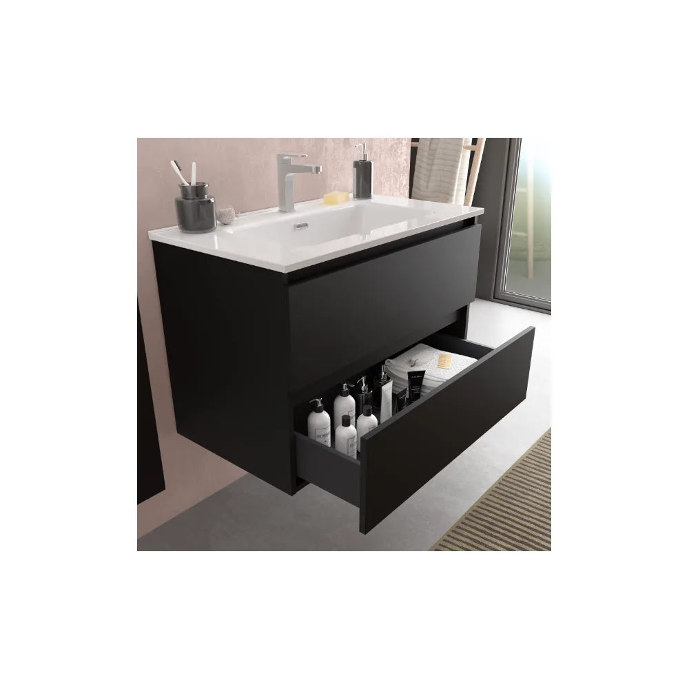 Mueble de Baño Suspendido con Doble Lavabo y 4 Cajones Salgar Bequia Negro Mate - Vista 3