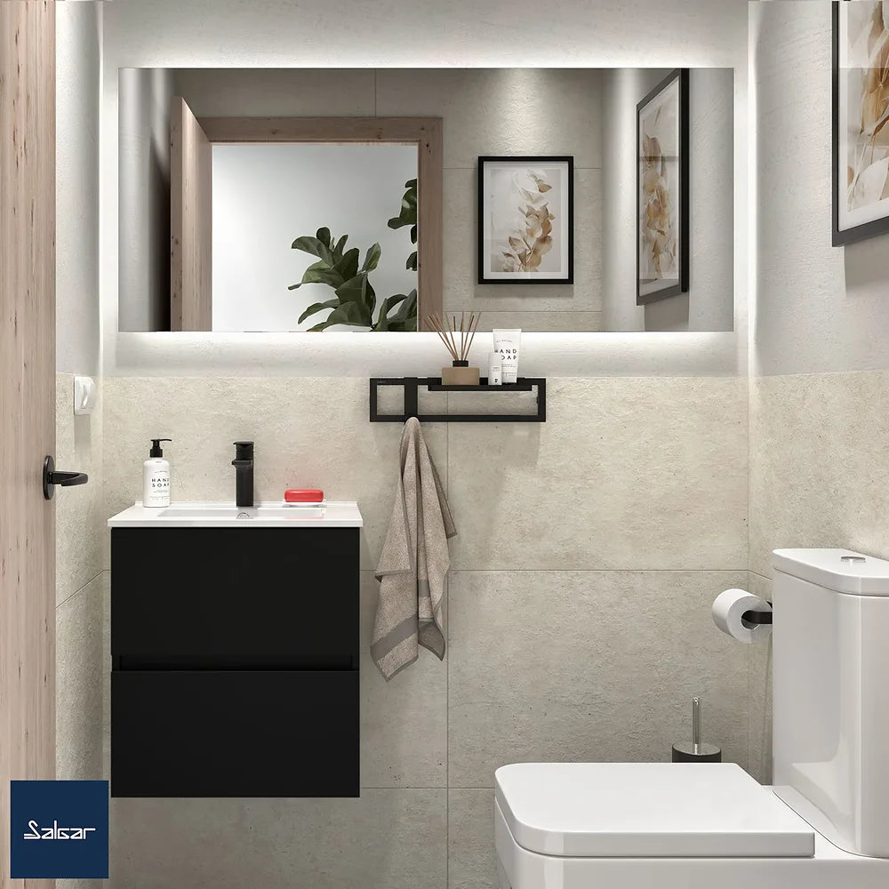 Mueble de Baño Suspendido con Lavabo y 2 Cajones Salgar Fussion Line Negro Mate - Vista 1