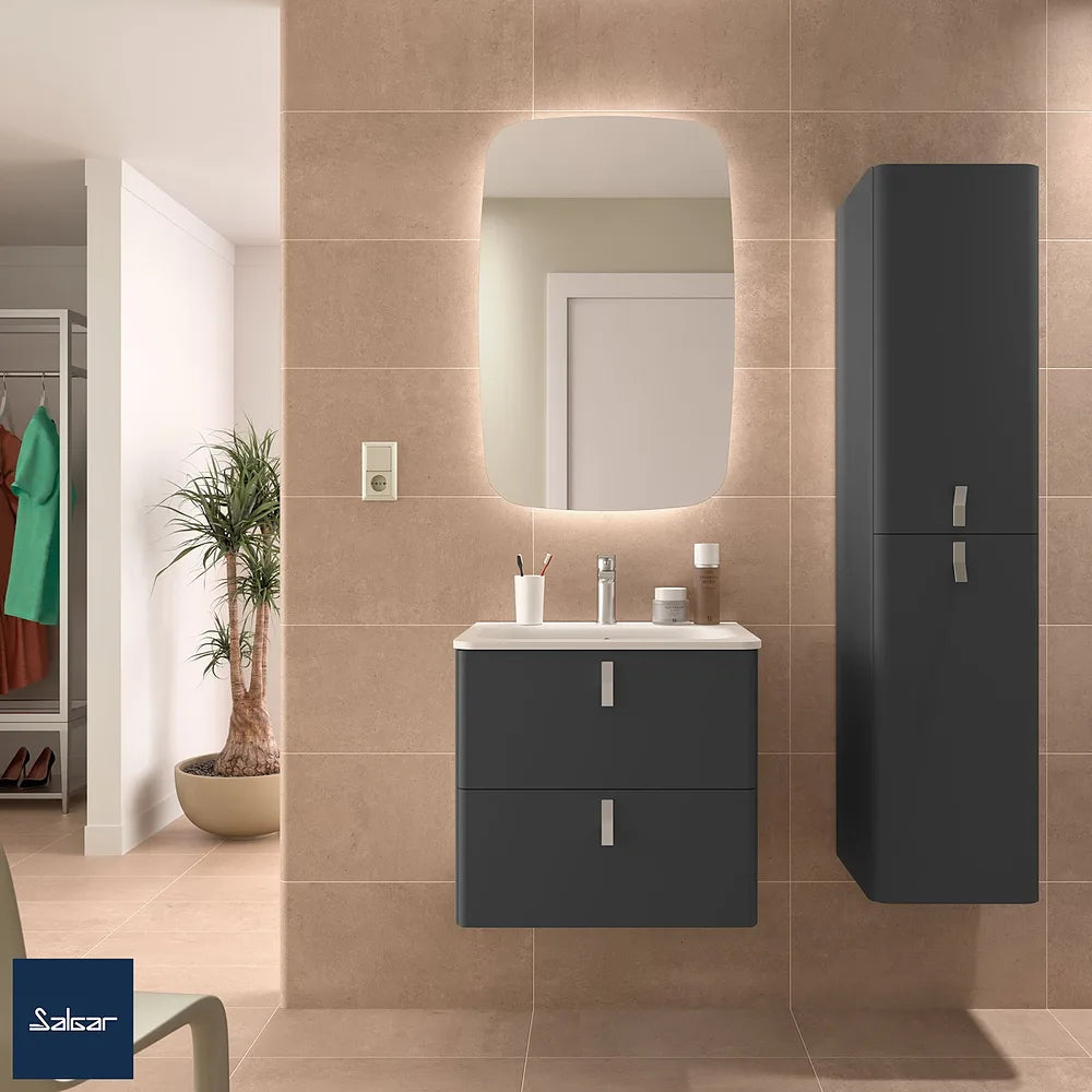 Mueble de Baño Suspendido con Lavabo y 2 Cajones Salgar Uniiq 60 cm Gris Antracita - Vista 1