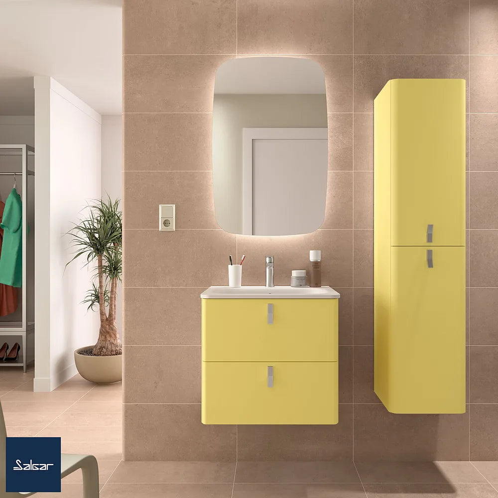 Mueble de Baño Suspendido con Lavabo y 2 Cajones Salgar Uniiq 60 cm Amarillo Paja - Vista 1