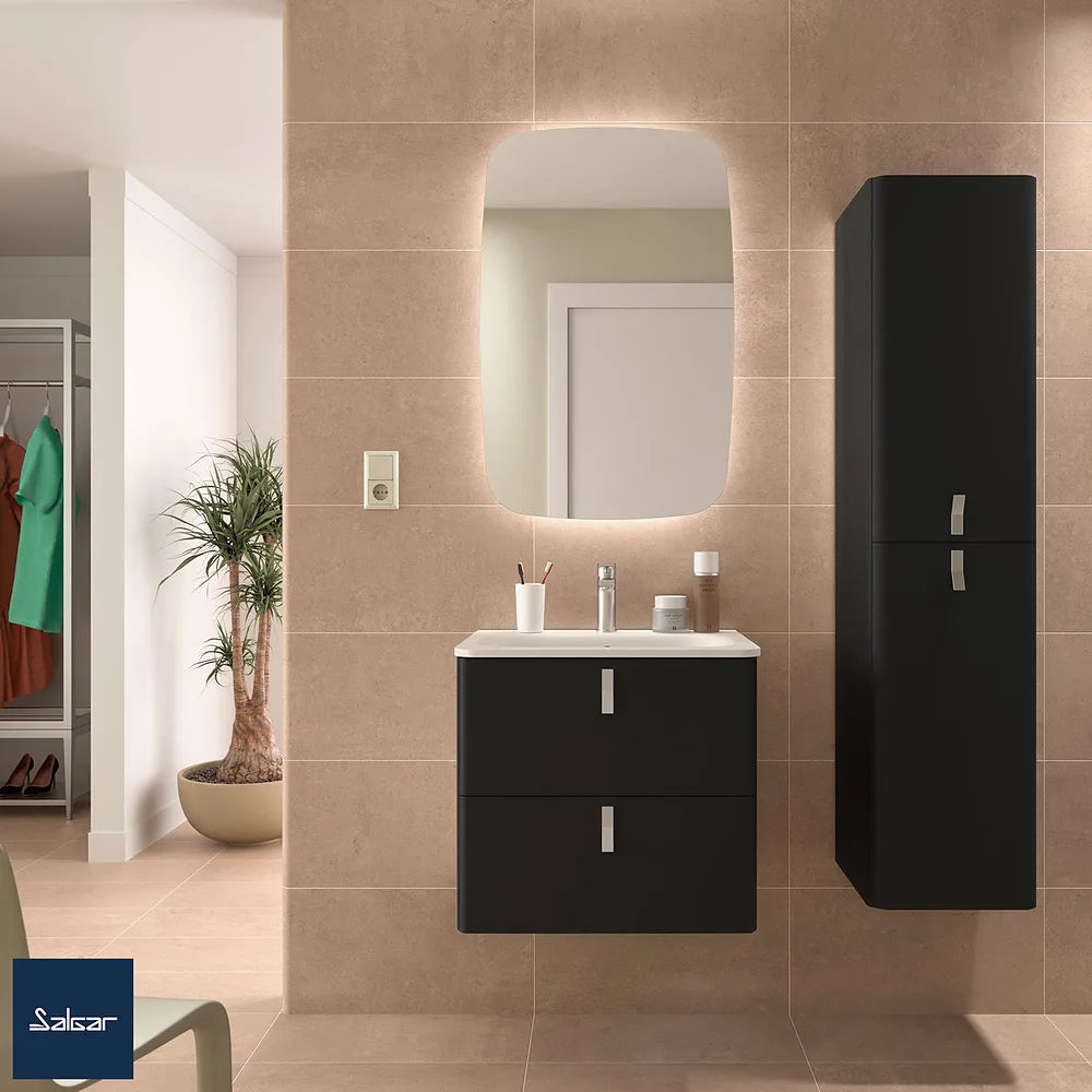 Mueble de Baño Suspendido con Lavabo y 2 Cajones Salgar Uniiq 60 cm Negro Mate - Vista 1