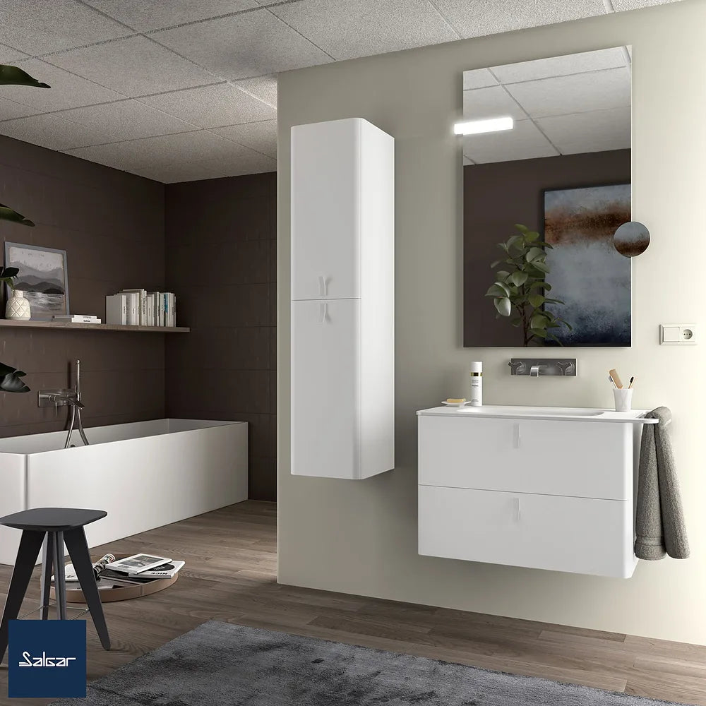Mueble de Baño Suspendido con Lavabo y 2 Cajones Salgar Uniiq 80 cm Blanco Mate - Vista 1