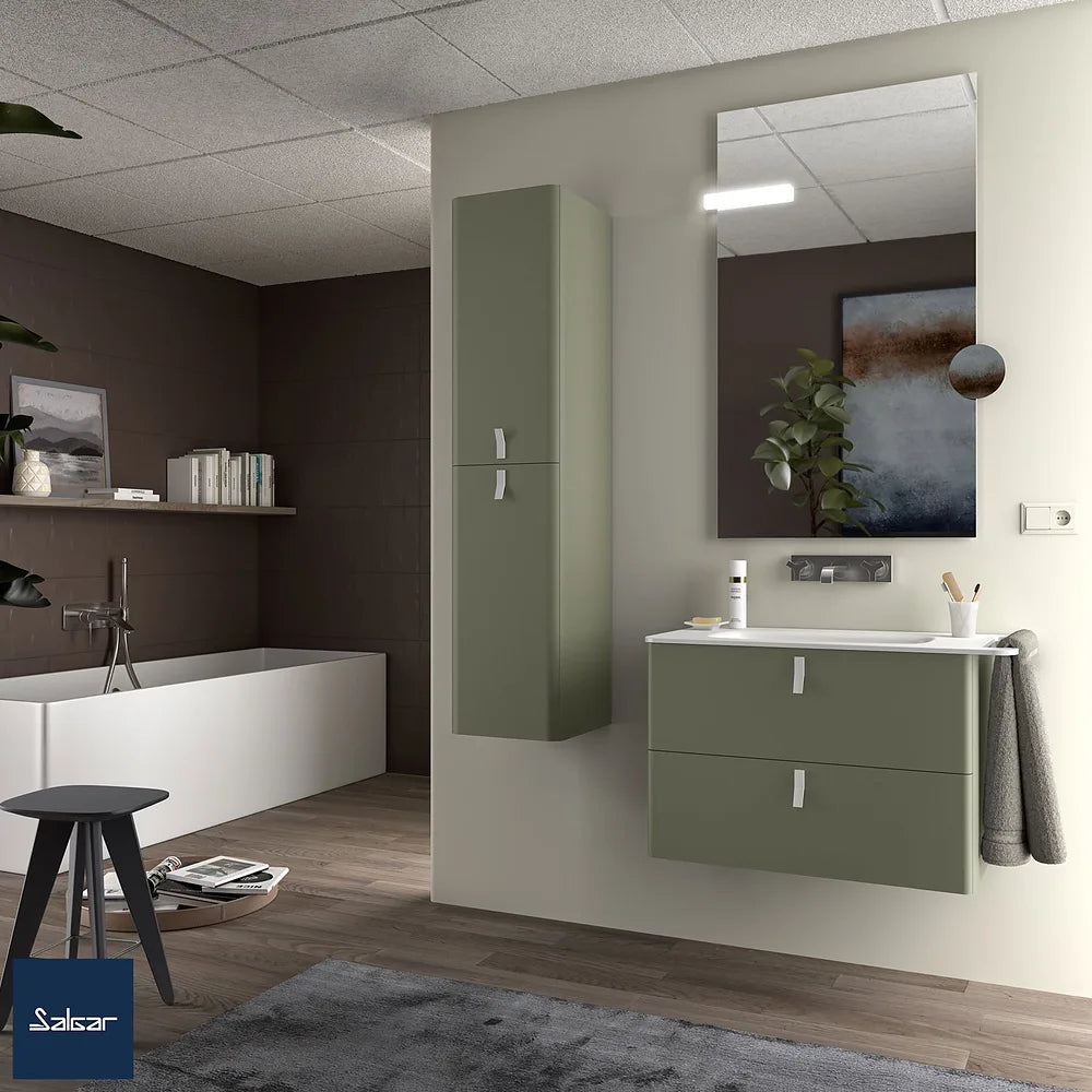 Mueble de Baño Suspendido con Lavabo y 2 Cajones Salgar Uniiq 80 cm Verde Bosque - Vista 1