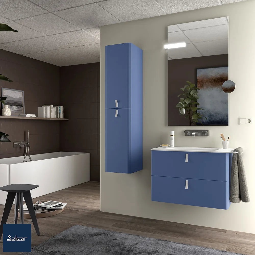 Mueble de Baño Suspendido con Lavabo y 2 Cajones Salgar Uniiq 80 cm Azul - Vista 1