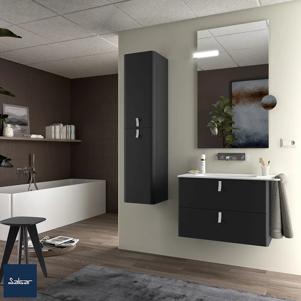 Mueble de Baño Suspendido con Lavabo y 2 Cajones Salgar Uniiq 80 cm Negro Mate - Vista 1