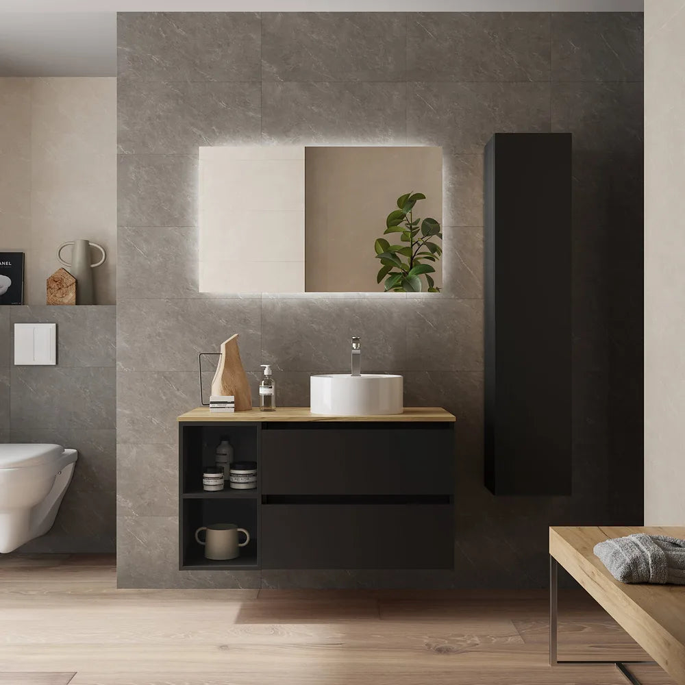 Mueble de Baño Lavabo sobre Encimera Salgar Bequia Plus 100 cm Negro Mate - Vista 1