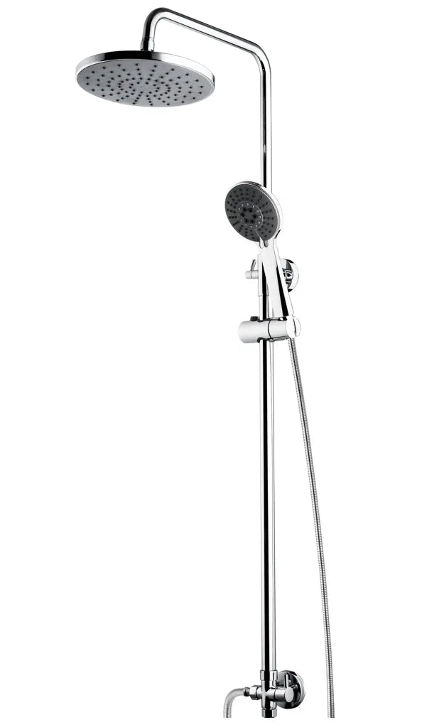 Set de ducha cromado con tubo telescópico regulable y barra de acero inoxidable tres funciones Elm de Aquore 0