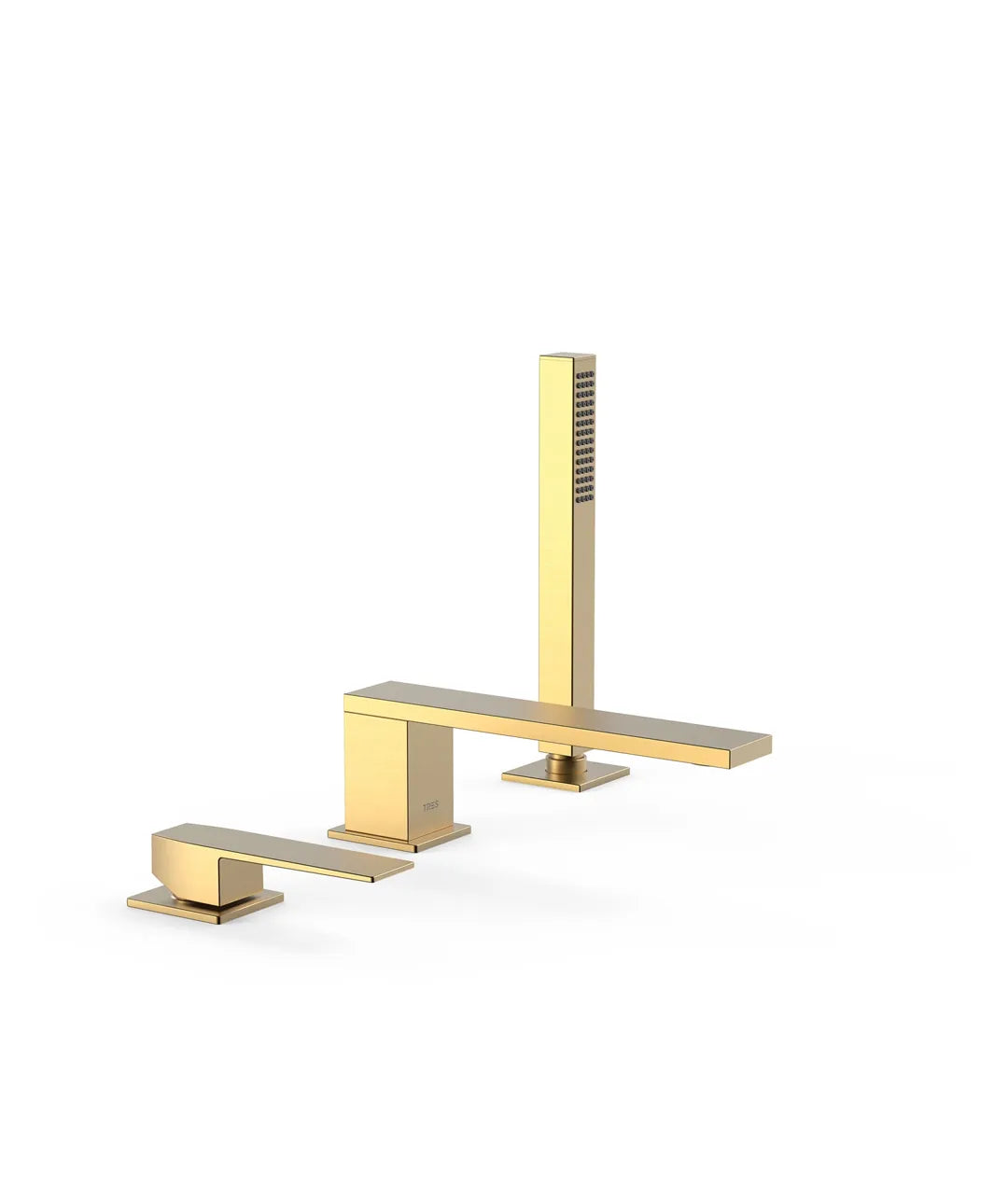 Set para bañera con grifo monomando y ducha de mano con inversor incorporado en oro mate Slim TRES 0