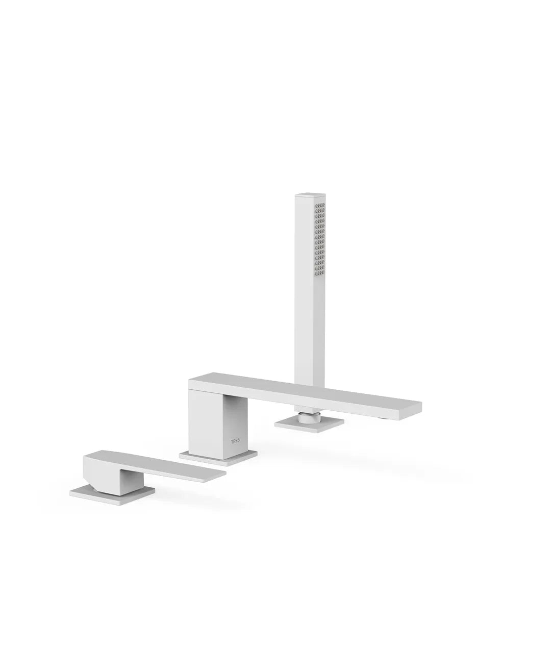 Set para bañera con grifo monomando y teleducha con inversor integrado acabado blanco mate Slim TRES 0
