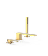 Set para bañera de grifo monomando con teleducha de inversor integrado acabado en oro Slim TRES