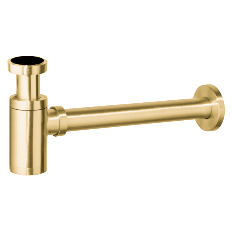 Sifón de lavabo visto redondo dorado cepillado de Valaz