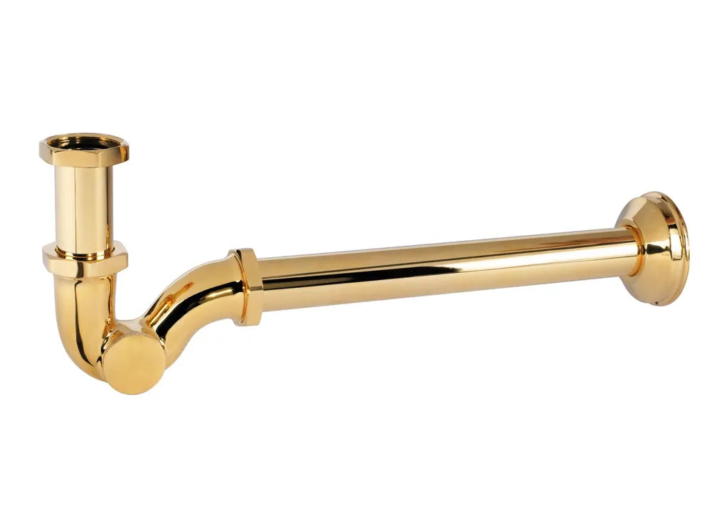 Sifón de tubo para lavabo con caño curvo de latón acabado dorado TRES 0