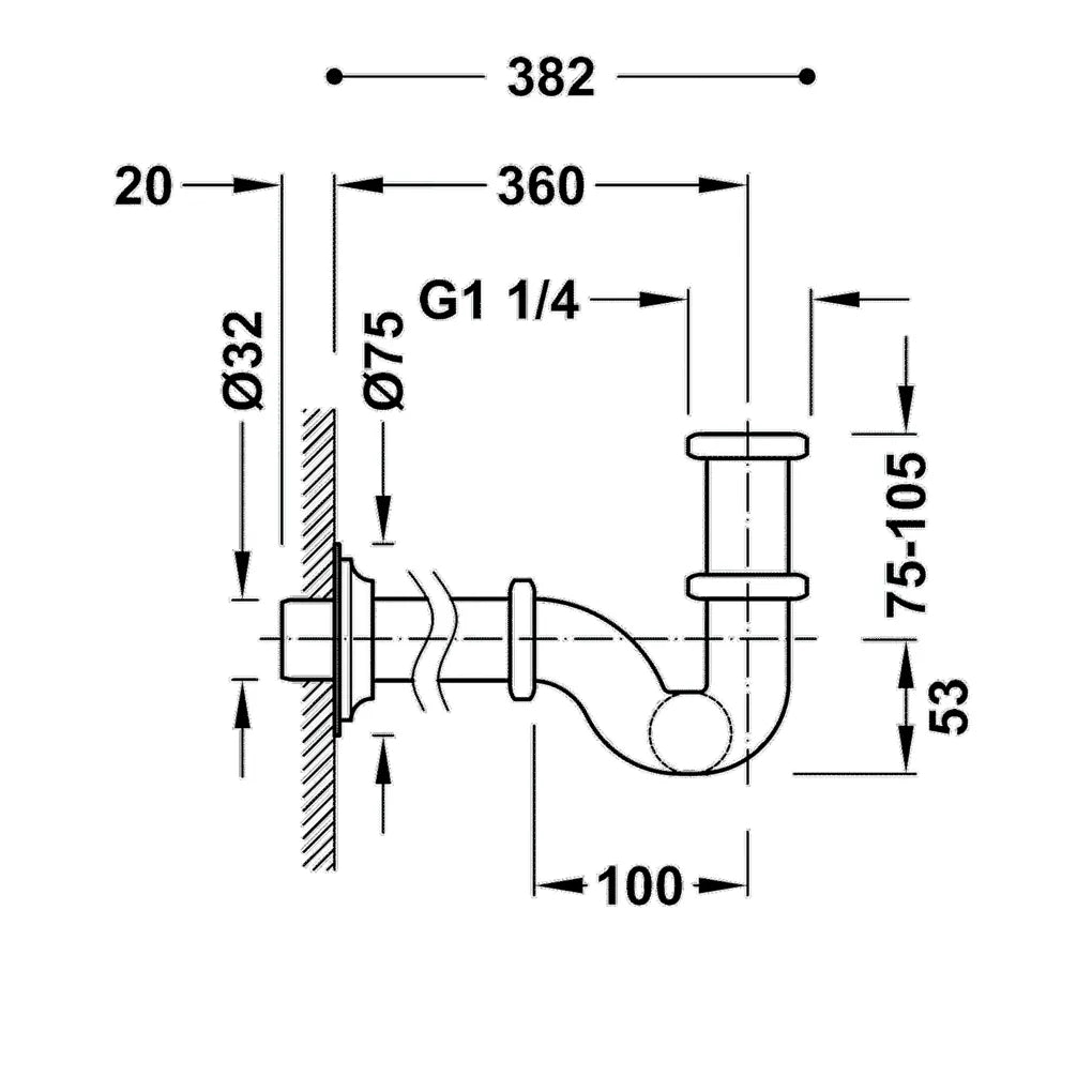 Sifón de tubo para lavabo con caño curvo de latón acabado dorado TRES 1