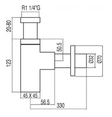 Sifón para lavabo de forma cuadrada y telescópico de latón con acabado cromado TRES 1
