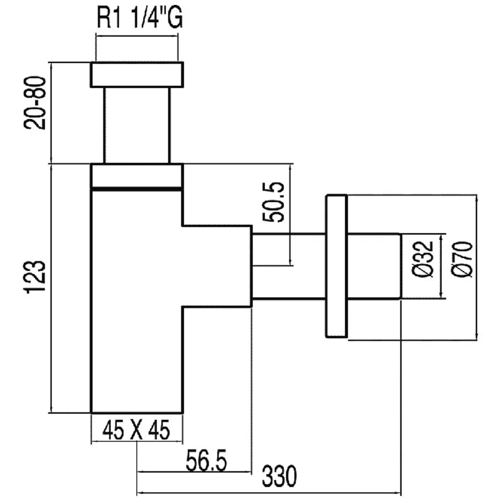 Sifón telescópico de estructura cuadrada para lavabo en negro mate Complementos Tres 1