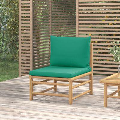 VIDAXL 362294 Sofá central de jardín bambú con cojines verde