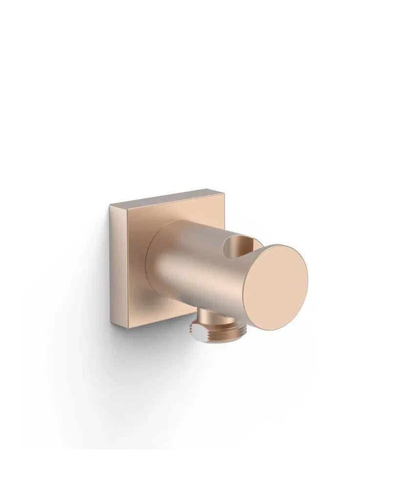 Soporte fijo para ducha de mano y flexo con toma de agua y acabado oro rosa mate Complementos Tres 0