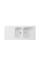 Fregadero de Cocina Troia Unisan 50x112 cm Cerámica Blanca con Repisa y Doble Cubeta