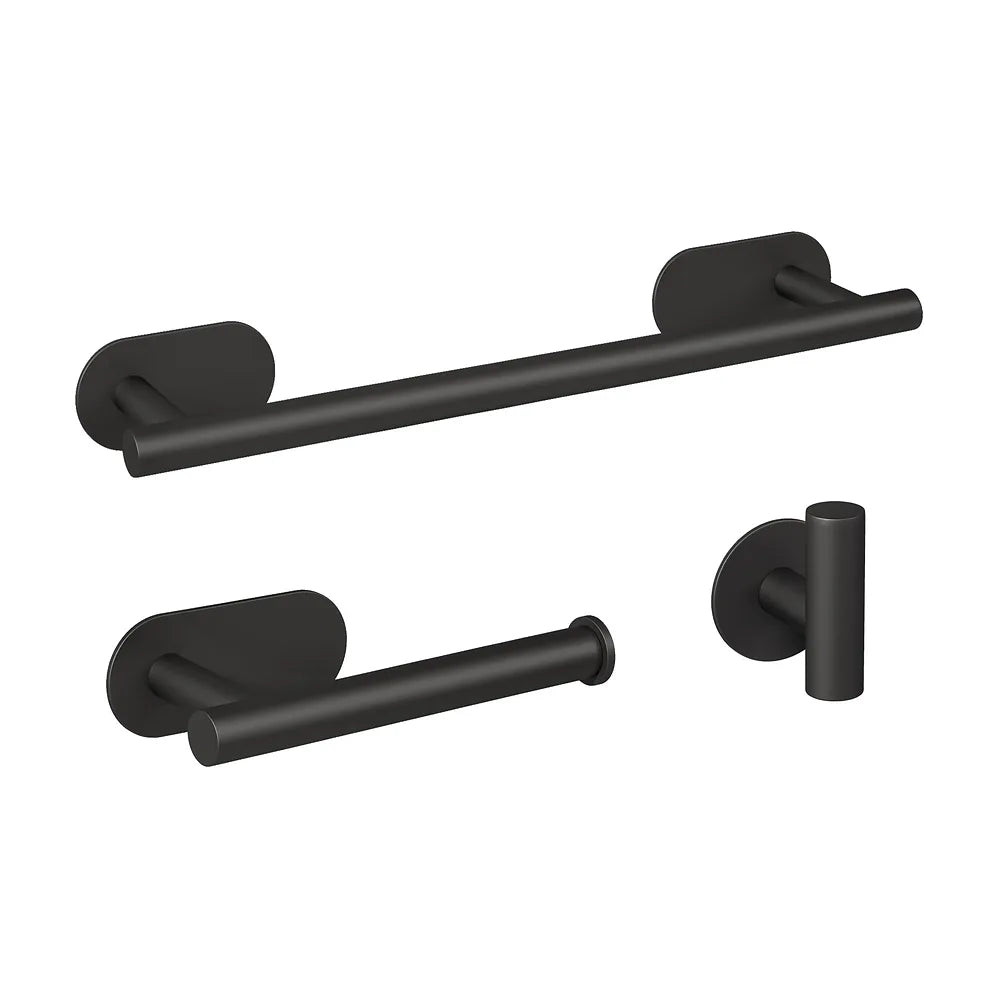 Accesorios de baño adhesivos sin taladro negro mate toallero 40 cm portarollos y perchas Valaz Valaz