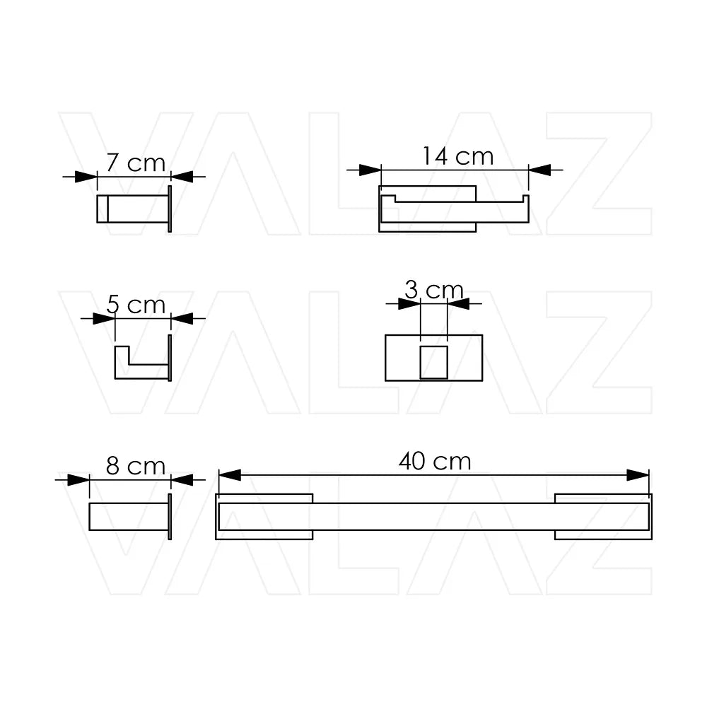 Vista principal de Accesorios de baño adhesivos oro mate PVD sin taladro cuadrados toallero 40 cm portarollos percha 2...