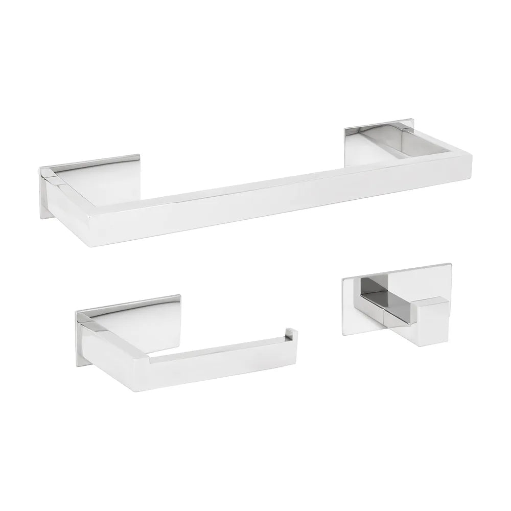Accesorios de baño adhesivos sin taladro cromado cuadrados toallero 40 cm portarollos percha Valaz Valaz