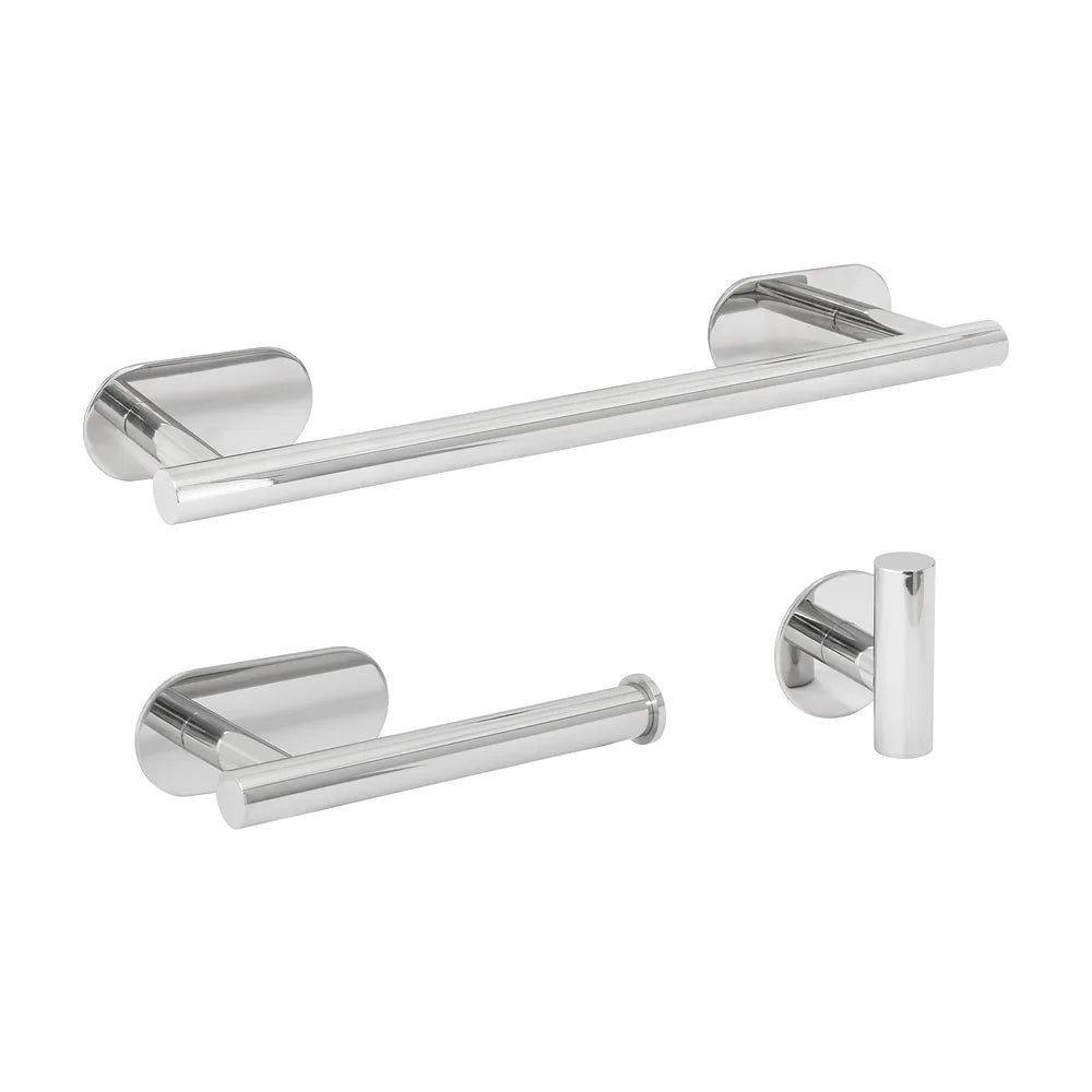 Accesorios de baño con instalación adhesiva sin taladro acabado cromado en acero SUS304 Incluye toallero de 40 cm...