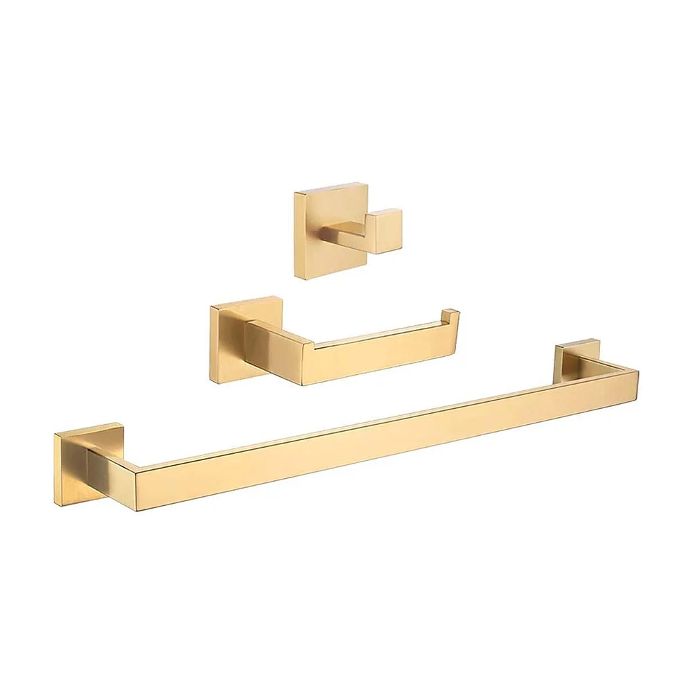 Accesorios de baño cuadrados en dorado cepillado con toallero percha portarrollos de Valaz Valaz