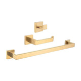 Square brushed gold bathroom accessories with towel rail and hook and toilet roll holder <serie> by Valaz