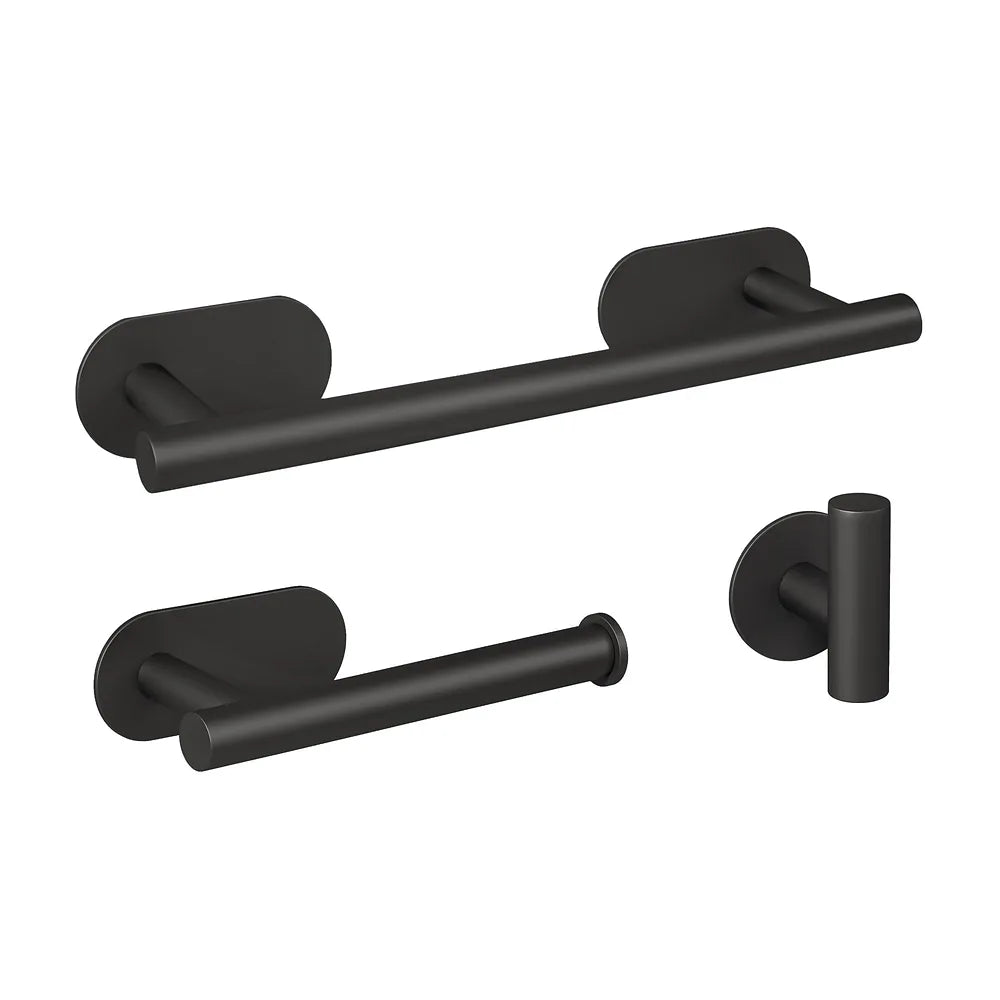 Accesorios de baño negro mate con acero SUS304 instalación adhesiva sin taladro incluye toallero y portarollos de Valaz Valaz