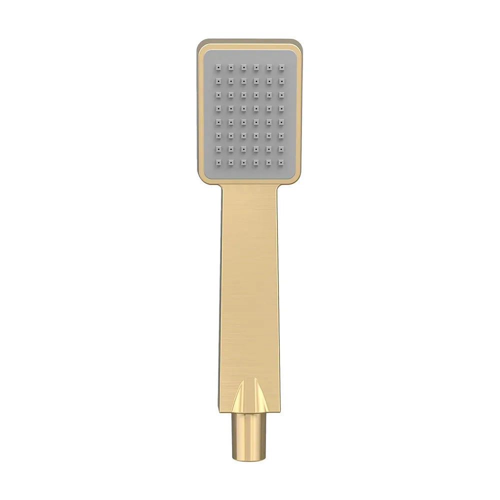 Alcachofa de mano de diseño cuadrado y amplio con acabado dorado cepillado de Valaz Valaz