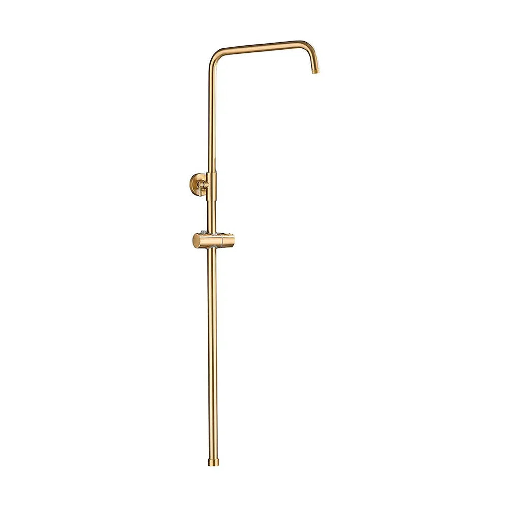 Vista lateral y perspectiva de Barra de ducha bañera termostática redonda altura regulable hasta 150 cm oro mate con...