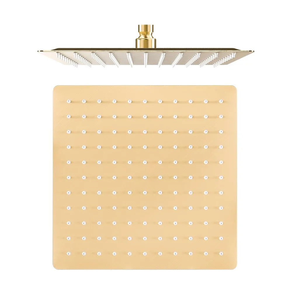Detalle de funcionamiento de Barra de ducha monomando cuadrada ajustable hasta 120 cm dorado cepillado rociador de 25 cm...