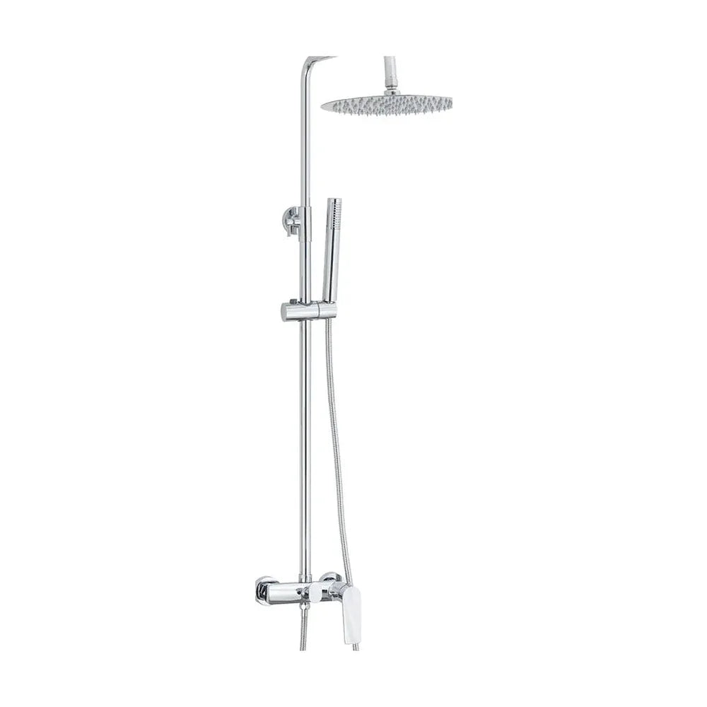 Detalle de acabado y materiales de barra de ducha monomando redonda cromada ajustable hasta 120 cm Valdivia de Valaz