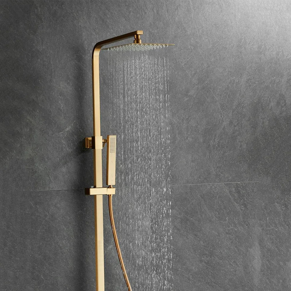 Plano o detalle técnico de Barra de ducha termostática cuadrada ajustable hasta 120cm dorado cepillado Segura de Valaz