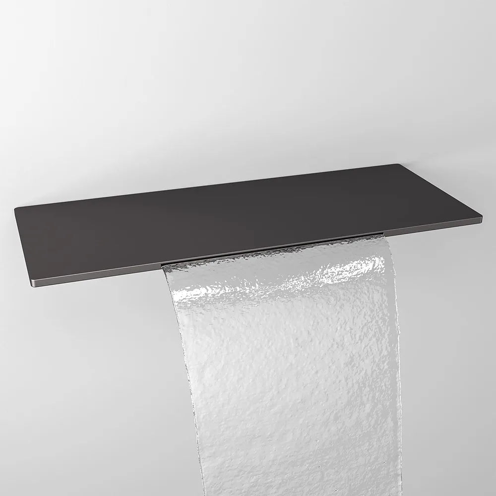 Plano o detalle técnico de Caño cascada diseño elegante con salida en cascada y acabado negro mate TJ008 Valaz