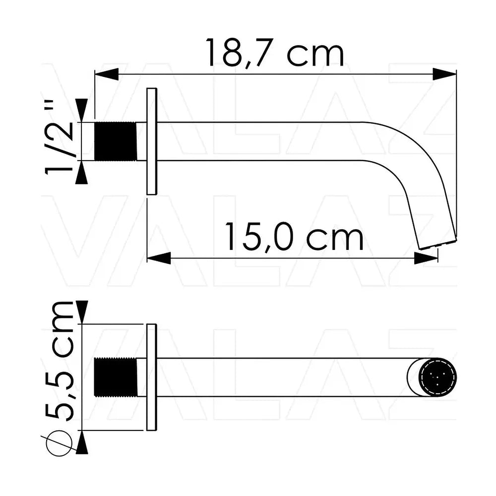 Vista principal de Caño redondo 15 cm blanco con rosca 1/2 pulgada de Valaz