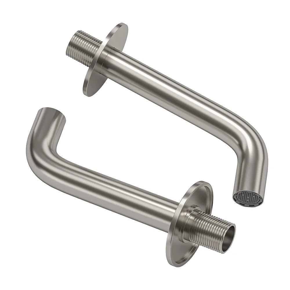Vista principal de Caño redondo empotrado 15 cm acero cepillado para lavabo con grifería empotrada Valaz
