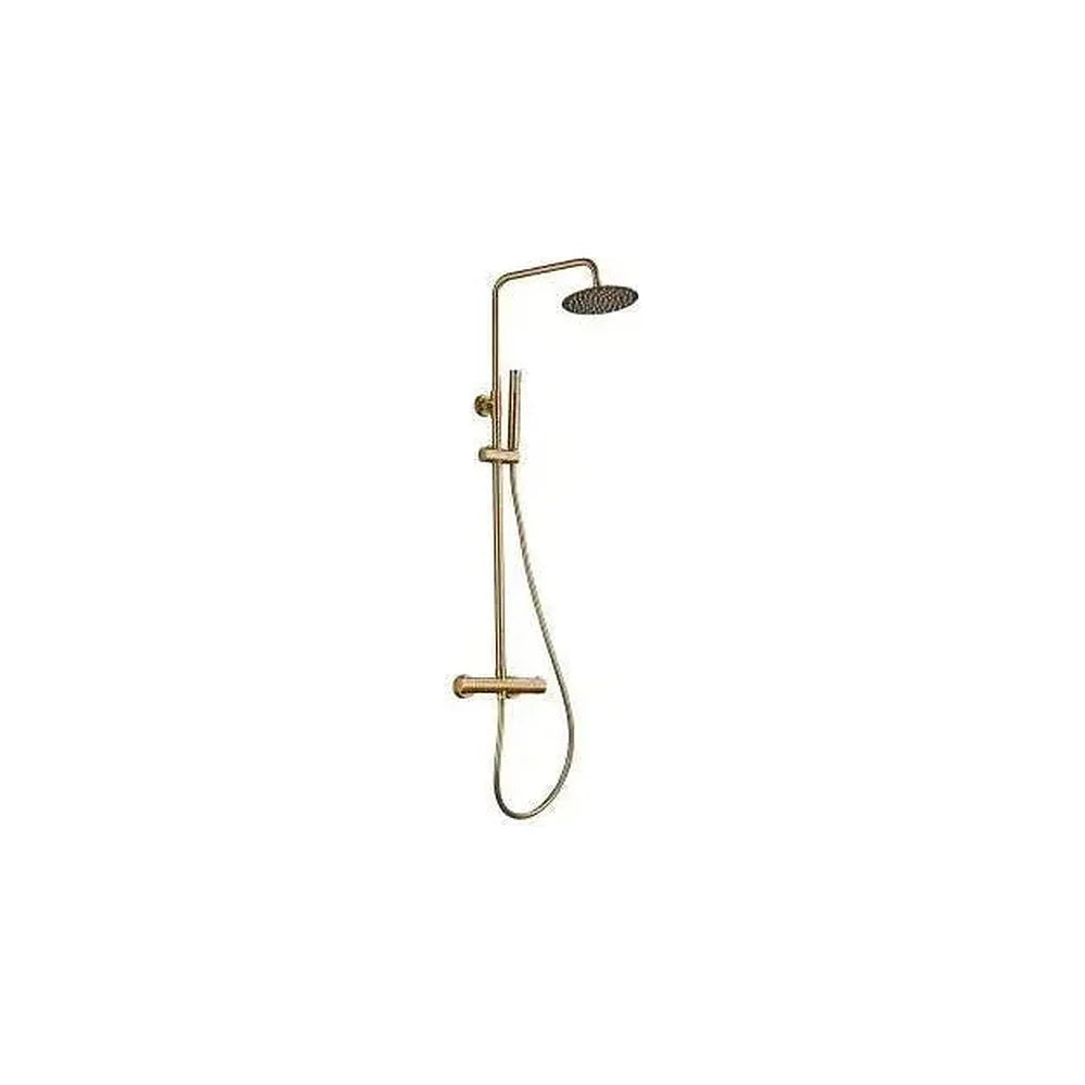 Columna de ducha termostática ajustable con rociador y alcachofa de mano en dorado cepillado Ebro de Valaz Valaz