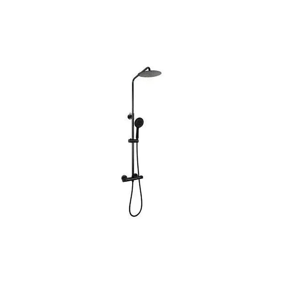 Columna de ducha termostática ajustable con rociador redondo y alcachofa de mano en negro mate Ebro de Valaz Valaz