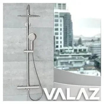 Vista principal de Columna de ducha termostática con grifo para bañera y alcachofa de mano en cromado Ebro de Valaz