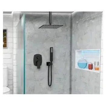 Vista principal de Conjunto de ducha empotrada a techo en acero inoxidable, latón y PVC negro mate Esla de Valaz
