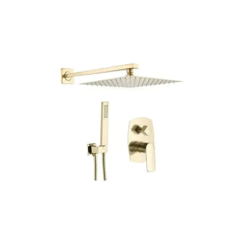 Conjunto de ducha empotrada a pared en acero inoxidable, latón y PVC oro mate Esla de Valaz Valaz