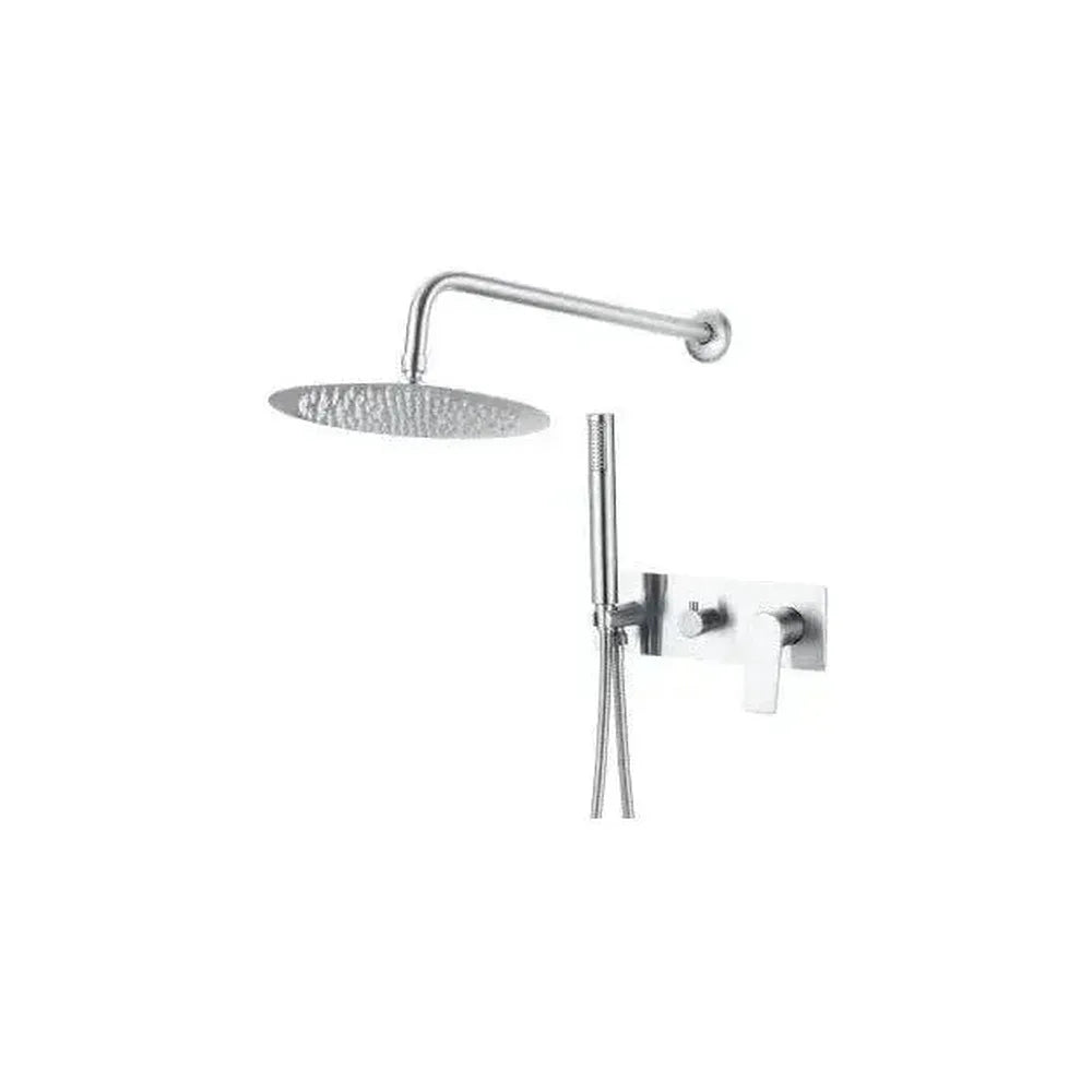 Conjunto de ducha empotrado a pared monomando redondo con embellecedor rectangular en cromado Sil de Valaz Valaz