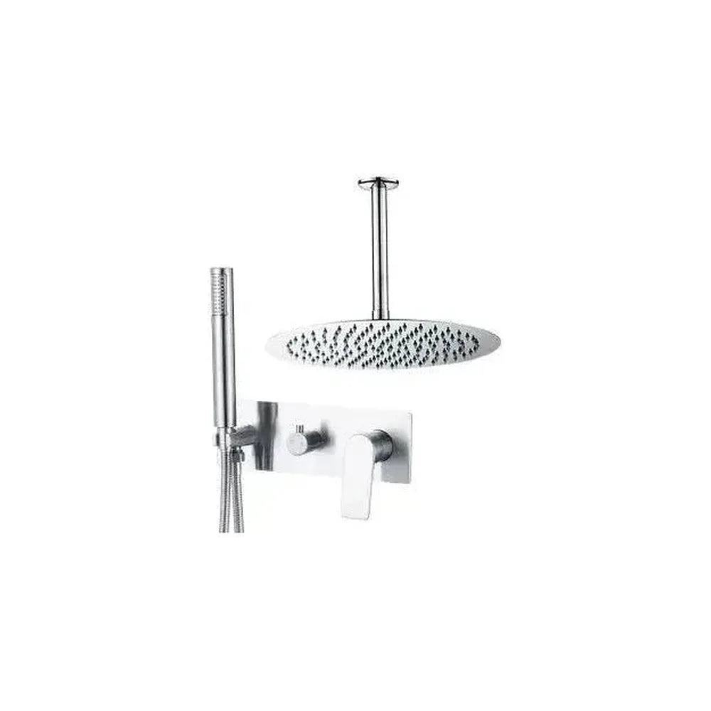 Conjunto de ducha empotrado a techo monomando redondo con embellecedor rectangular en cromado Sil de Valaz Valaz